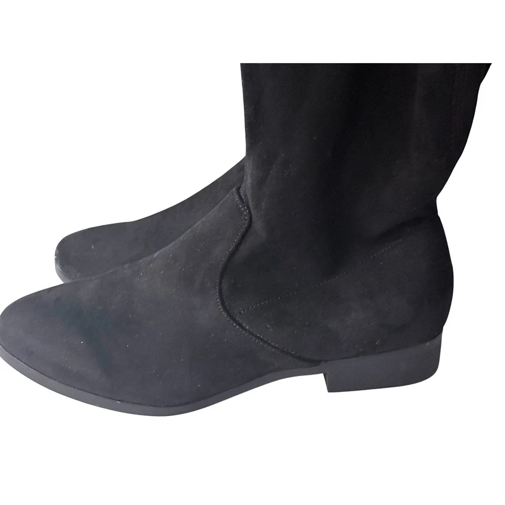 No Boundaries Womens Black Faux Suede Over The Knee OTK Boots Size 11W Low Heel
